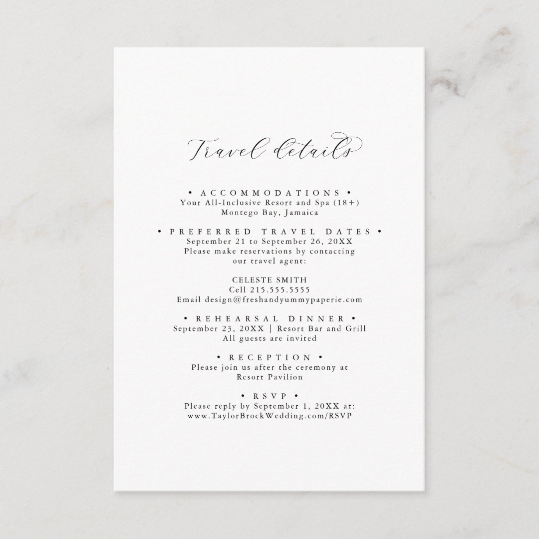 Elegant Script Destination Wedding Travel Details Enclosure Card | Zazzle