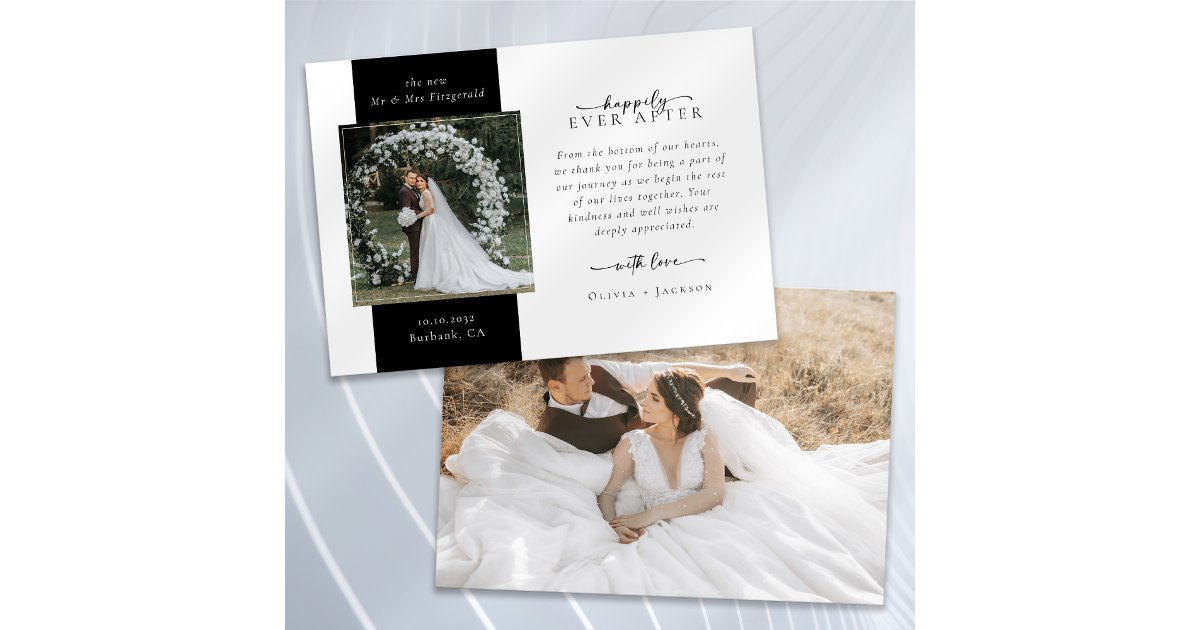 Elegant Script Double Sided Photo Wedding Thank You Card | Zazzle