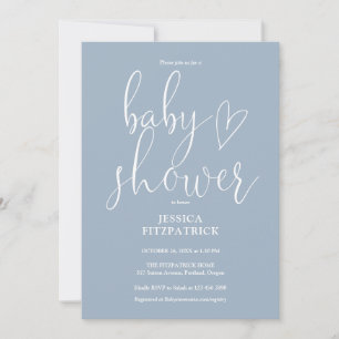 Elegant Script Dusty Blue Baby Shower Invitation