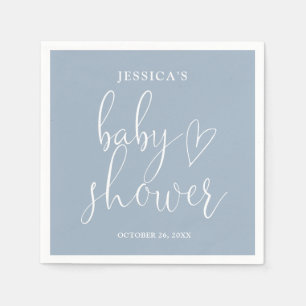 Elegant Script Dusty Blue Baby Shower Napkins