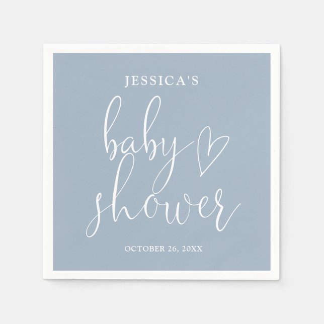 Elegant Script Dusty Blue Baby Shower Napkins (Front)