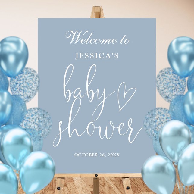 Elegant Script Dusty Blue Baby Shower Welcome Sign (Elegant Script Dusty Blue Baby Shower Welcome Sign)