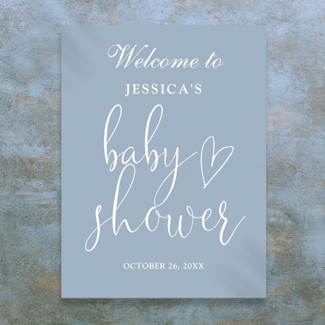 Elegant Script Dusty Blue Baby Shower Welcome Sign (Elegant Script Dusty Blue Baby Shower Welcome Sign)