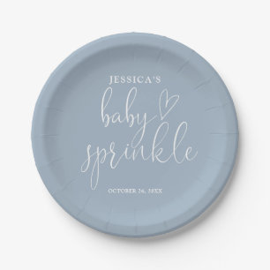 Elegant Script Dusty Blue Baby Sprinkle Shower Paper Plates