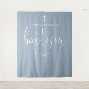 Elegant Script Dusty Blue Baptism Photo Backdrop