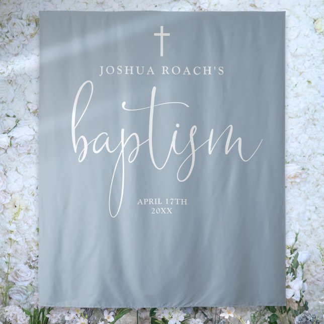 Elegant Script Dusty Blue Baptism Photo Backdrop (Elegant Script Dusty Blue Baptism Photo Backdrop)