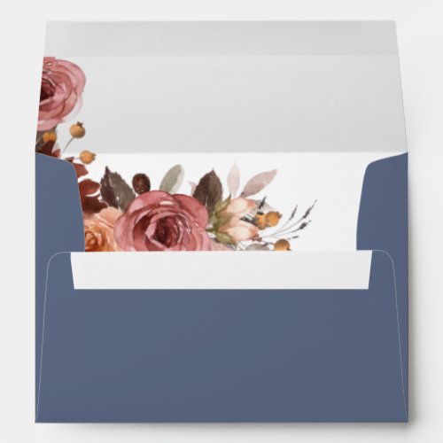 Elegant Script Dusty Blue Blush Burgundy Floral Envelope