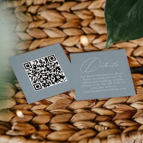 Elegant Script Dusty Blue QR Code Wedding Details Enclosure Card