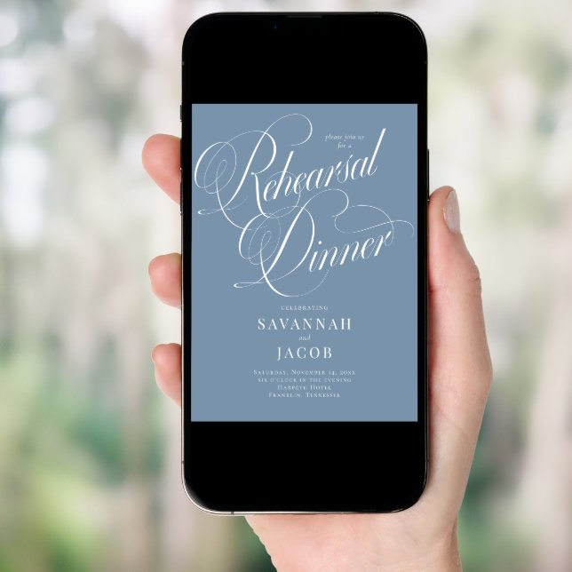 Elegant Script Dusty Blue Rehearsal Dinner Invitation (Front Digital)