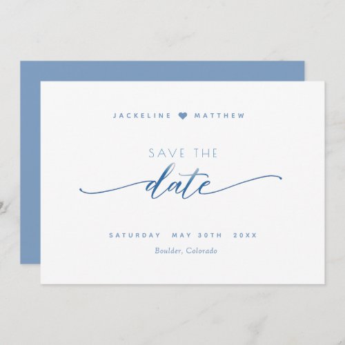 Elegant Script Dusty Blue Simple Wedding Save The Date