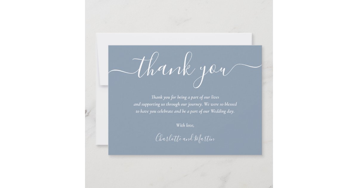 Elegant Script Dusty Blue Thank You Card | Zazzle