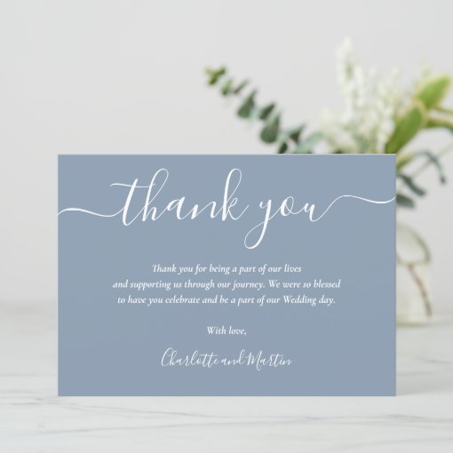 Elegant Script Dusty Blue Thank You Card | Zazzle