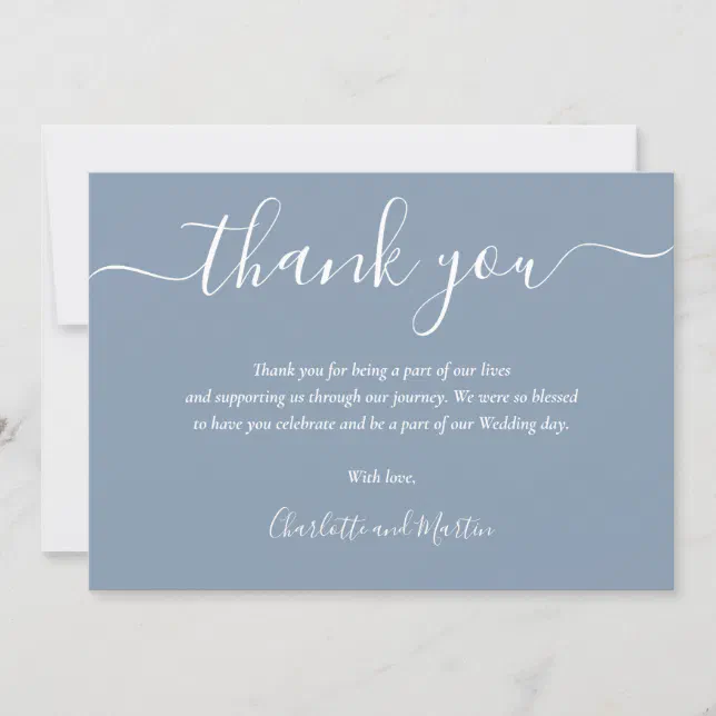 Elegant Script Dusty Blue Thank You Card | Zazzle