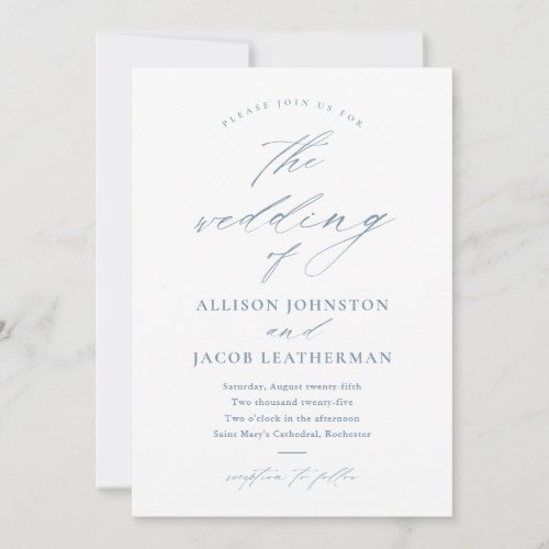 Elegant Script Dusty Blue Wedding Invitation
