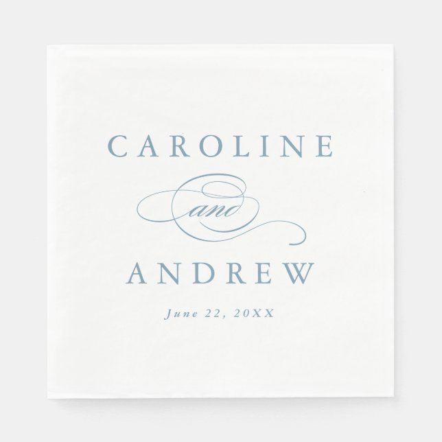 Elegant Script Dusty Blue Wedding Napkins (Front)