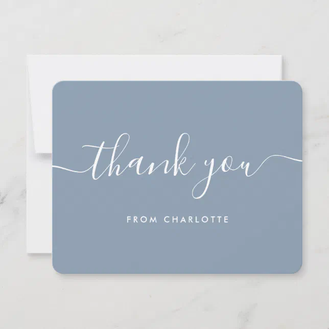 Elegant Script Dusty Blue Wedding Shower Birthday Thank You Card | Zazzle