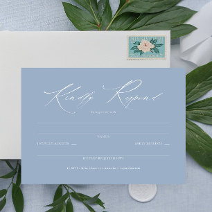 Elegant Script Dusty Blue Wedding Simple RSVP Card