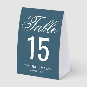Elegant Script Dusty Blue Wedding Table Number Paper Table Tent