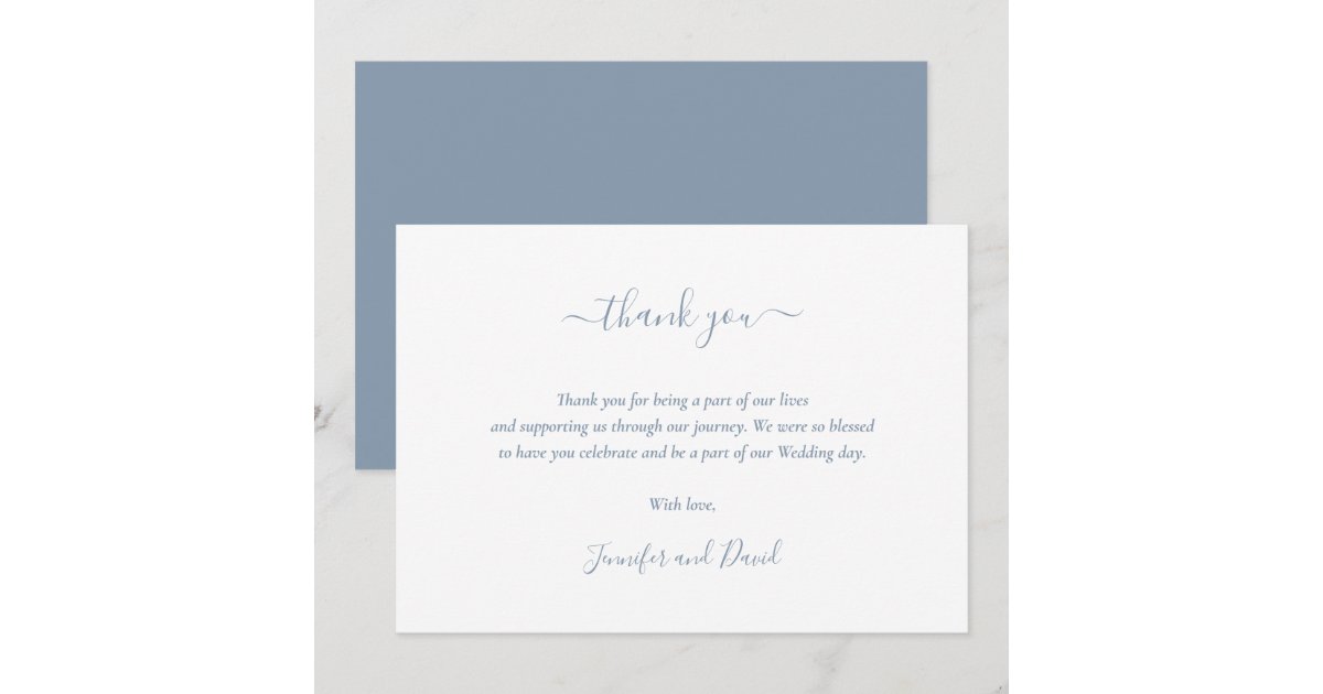Elegant Script Dusty Blue Wedding Thank You Card | Zazzle