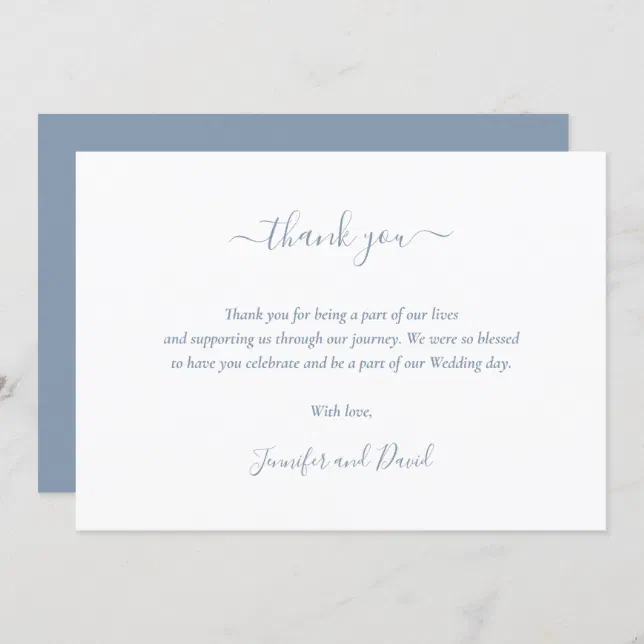 Elegant Script Dusty Blue Wedding Thank You Card | Zazzle