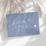 elegant script dusty blue wedding thank you card<br><div class="desc">A modern wedding thank you card with a wonderful white script on a dusty blue color.  Add a personal thank you message to your guests.</div>