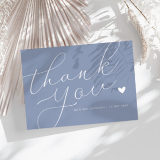 elegant script dusty blue wedding thank you card