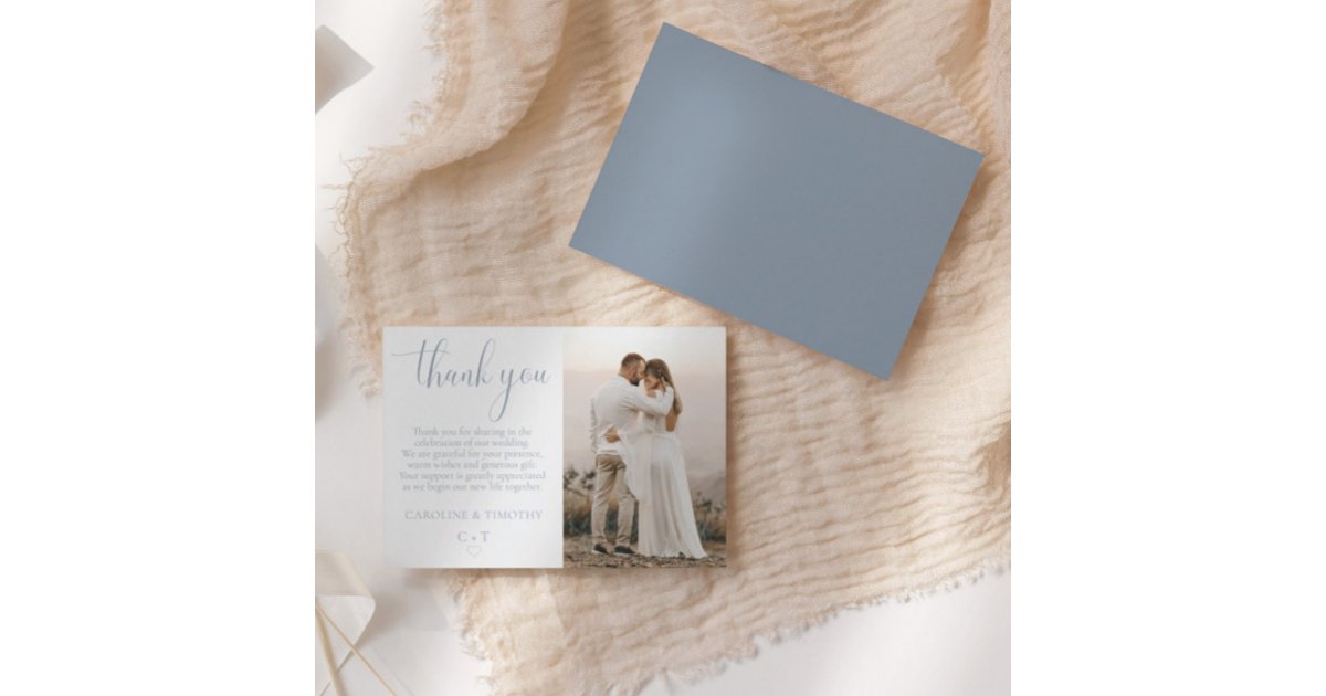 Elegant Script Dusty Blue Wedding Thank You Card | Zazzle