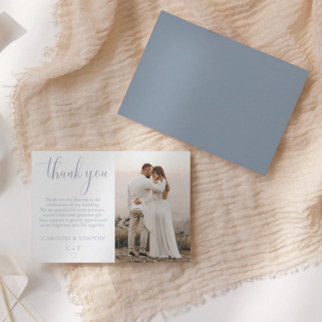 Elegant Script Dusty Blue Wedding Thank You Card (Creator Uploaded)