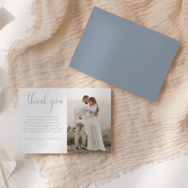 Elegant Script Dusty Blue Wedding Thank You Card | Zazzle