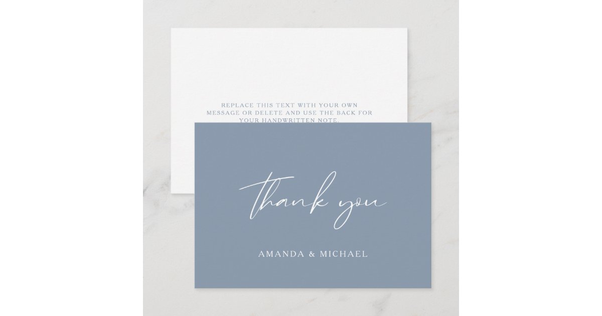 Elegant Script Dusty Blue Wedding Thank You Card | Zazzle