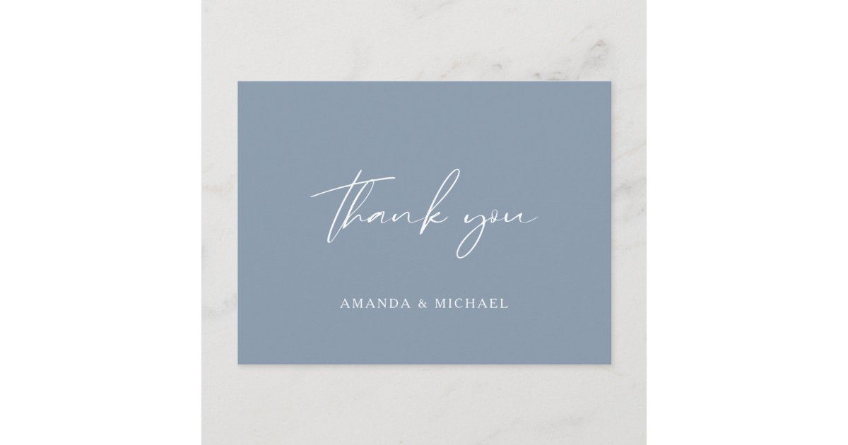 Elegant Script Dusty Blue Wedding Thank You Postcard | Zazzle