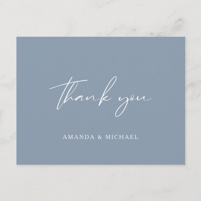 Elegant Script Dusty Blue Wedding Thank You  Postcard (Front)