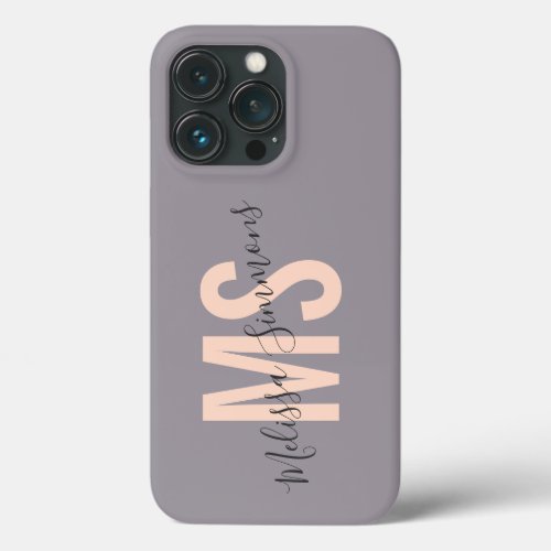 Elegant script dusty lavender pink name monogram iPhone 13 pro case