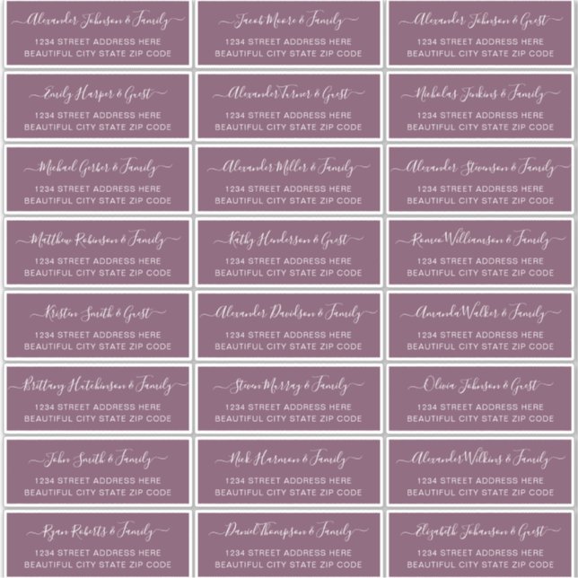 Elegant Script Dusty Mauve Wedding Guest Address Sticker (Front)