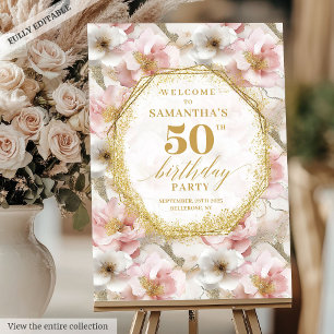 Elegant Script dusty pink birthday welcome sign