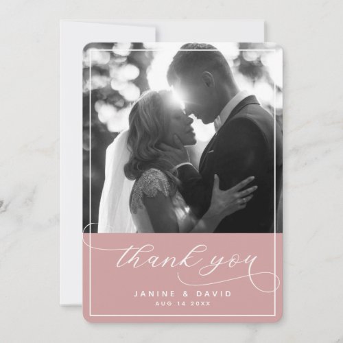 Elegant Script Dusty Pink Modern Wedding Photo Thank You Card
