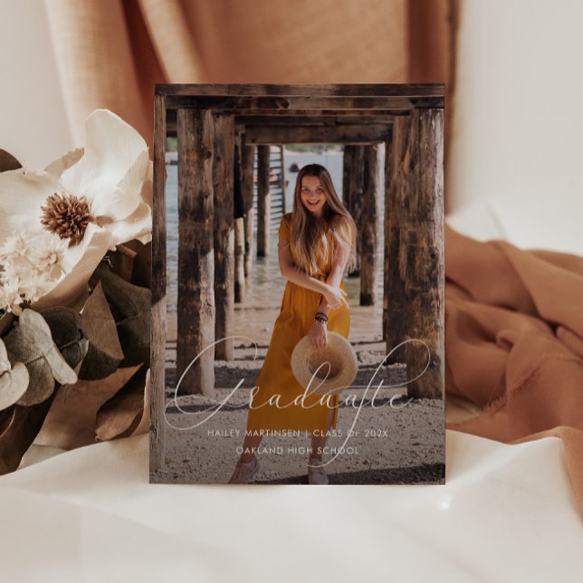 Elegant Script Dusty Rose Photo Graduation Party Invitation (Creator Uploaded)