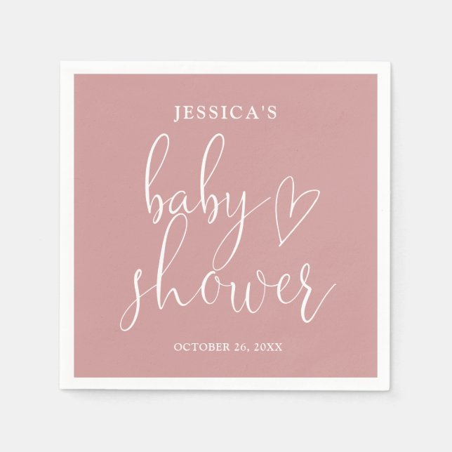 Elegant Script Dusty Rose Pink Baby Shower Napkins (Front)