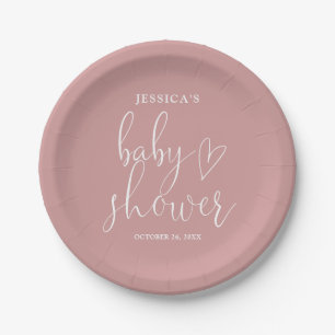 Elegant Script Dusty Rose Pink Baby Shower Paper Plates