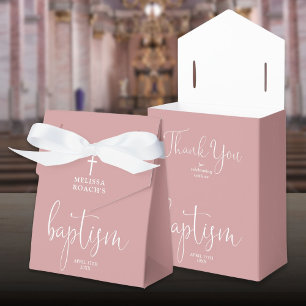 Elegant Script Dusty Rose Pink Baptism Favor Box