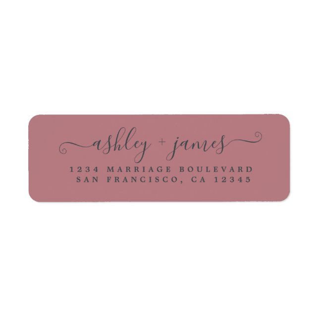 Elegant Script Dusty Rose Wedding Return Address Label (Front)