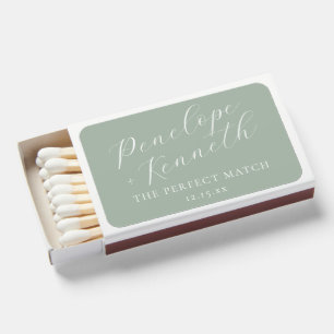 Elegant Script Dusty Sage Custom Wedding Favor Matchboxes