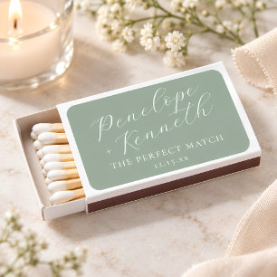 Elegant Script Dusty Sage Custom Wedding Favor Matchboxes