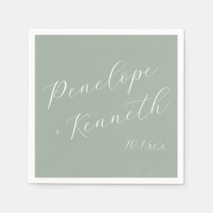 Elegant Script Dusty Sage Green Wedding Custom  Napkins