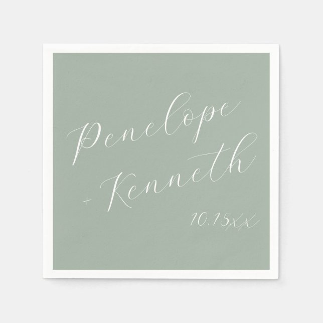 Elegant Script Dusty Sage Green Wedding Custom  Napkins (Front)