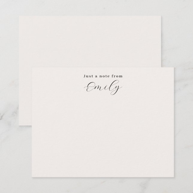 Elegant Script Ecru Personalized Flat Note Card (Front/Back)
