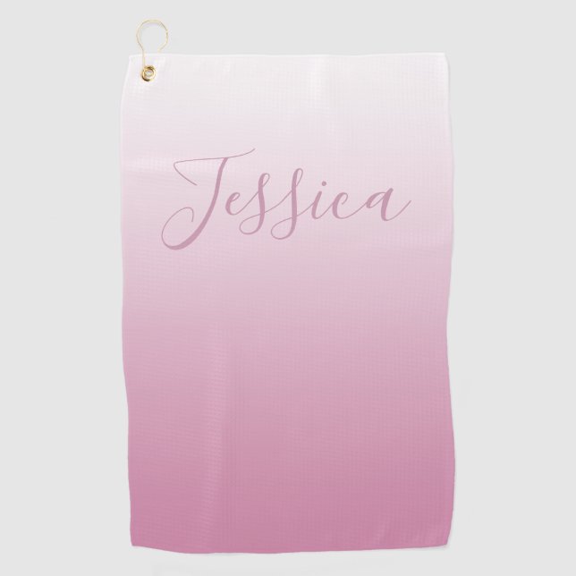 Elegant Script & Editable Pink (any color) Ombre Golf Towel (Front)
