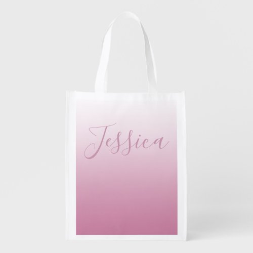 Elegant Script  Editable Pink any color Ombre Grocery Bag