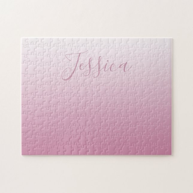 Elegant Script & Editable Pink (any color) Ombre Jigsaw Puzzle (Horizontal)