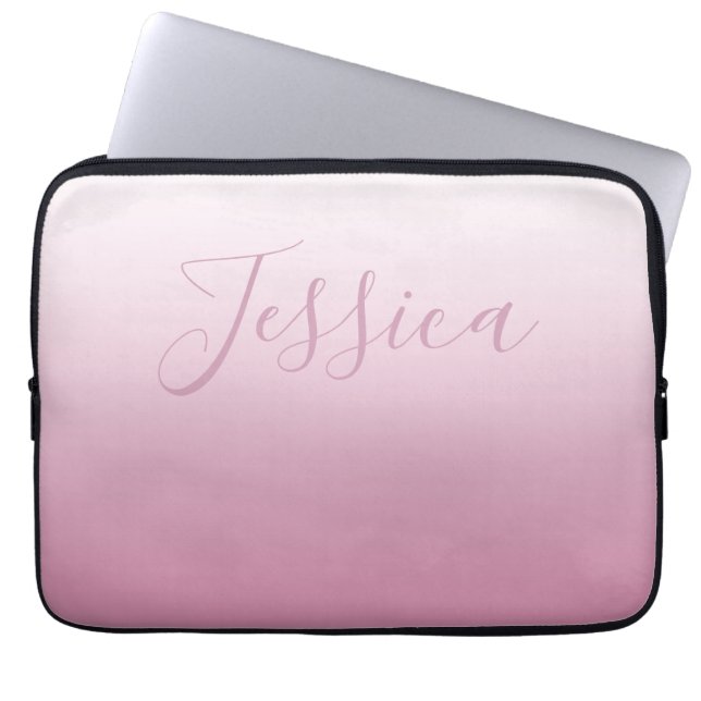Elegant Script & Editable Pink (any color) Ombre Laptop Sleeve (Front)